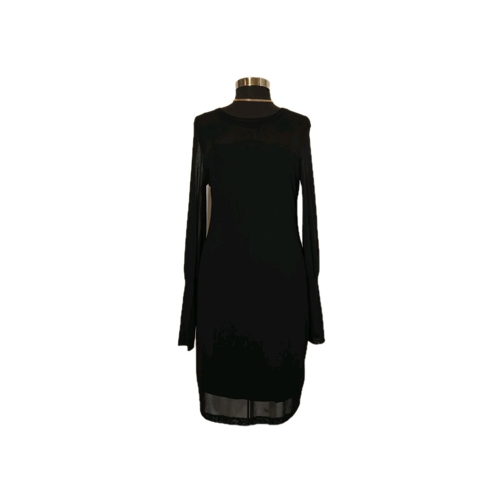 CAD Black Sheer Mesh Long Sleeve‎ Dress Size XL Layered Stretch Bodycon